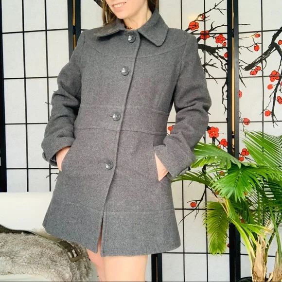 Kenneth Cole Wool Classy Button Down Dress Pea Coat Single Breasted Gray 12 - Picture 3 of 16